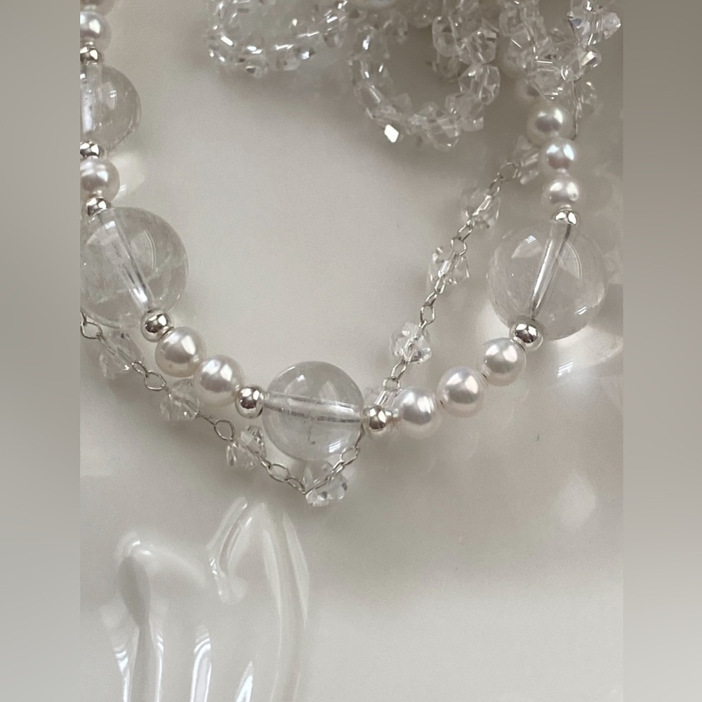 GP46-Handmade Flower Petal Pearl And Clear Quartz Necklace - Picture 9 of 13